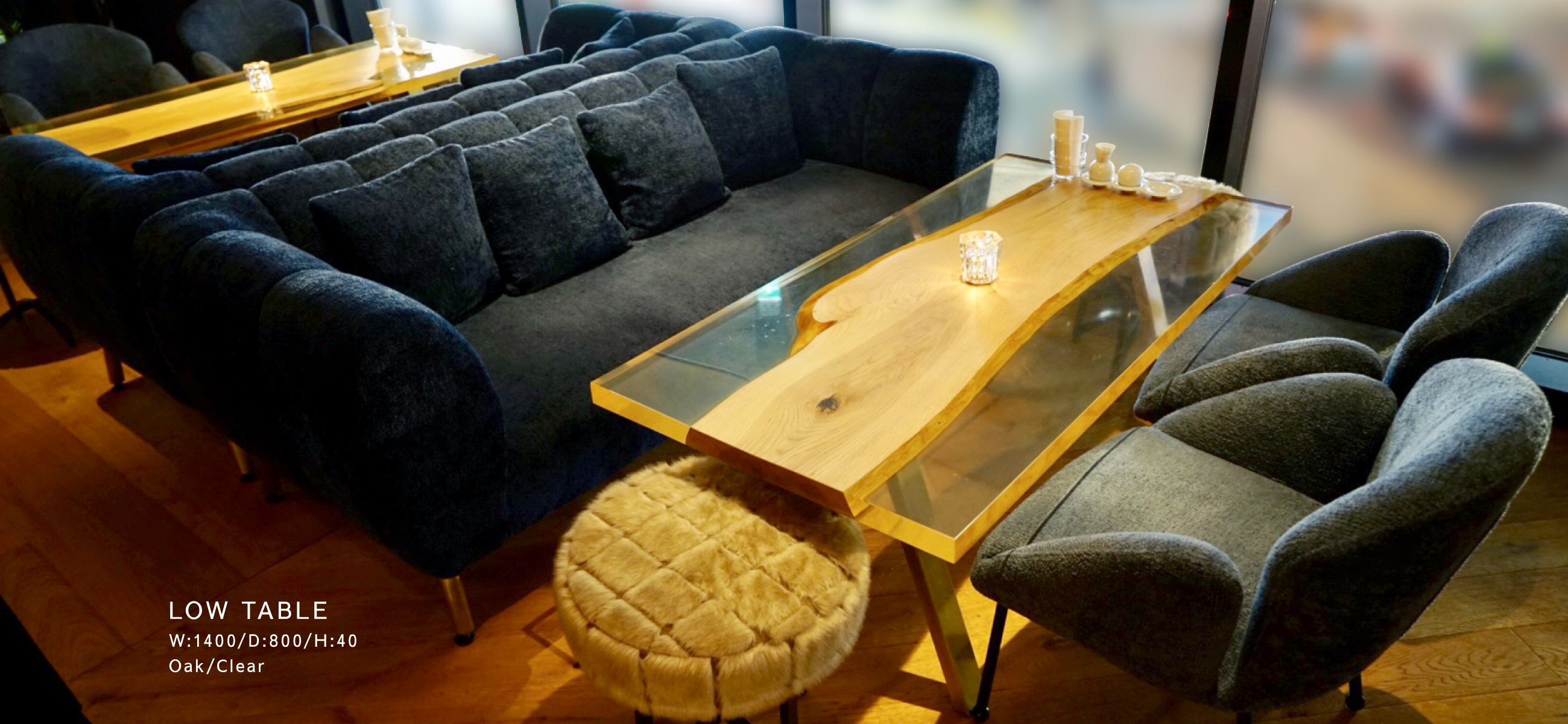 LOW TABLE　W:1400/D:800/H:40　Oak/Clear